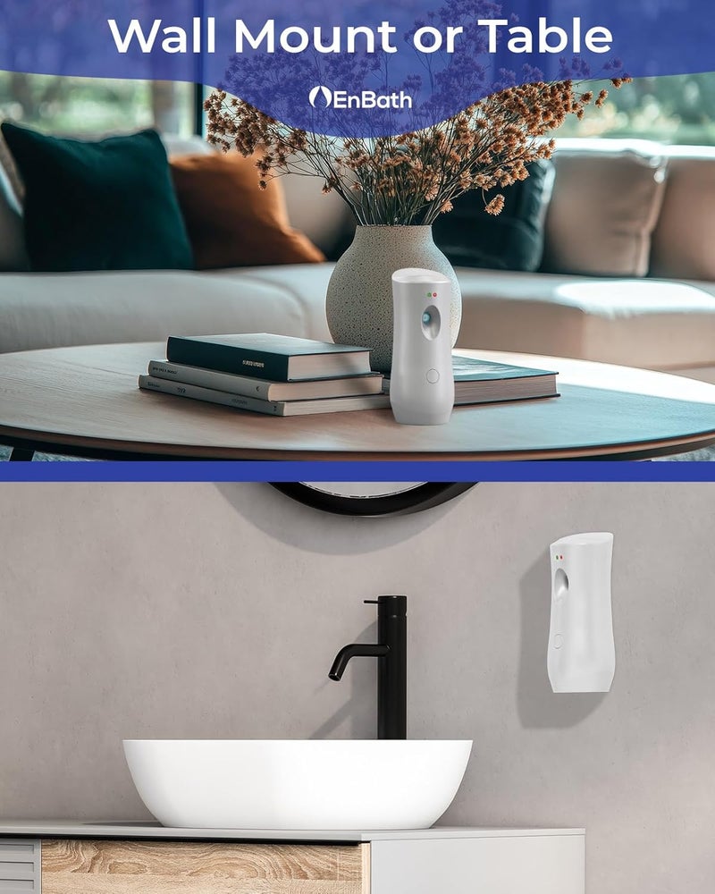 EnBath Automatic Air Freshener Spray Dispenser, White Wall Mounted or Free Standing Battery Operated Sprayer for Home or Commercial Use, 3 Auto Time Settings for Scent Release for Room/Bathroom Freshness - Image 1